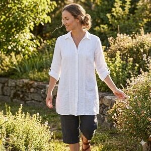 Ecologie White Linen Tunic Button Up Shirt